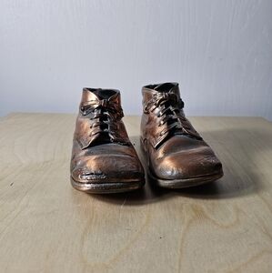 Vintage Pair Brass Bronze Copper Plated Baby Shoes